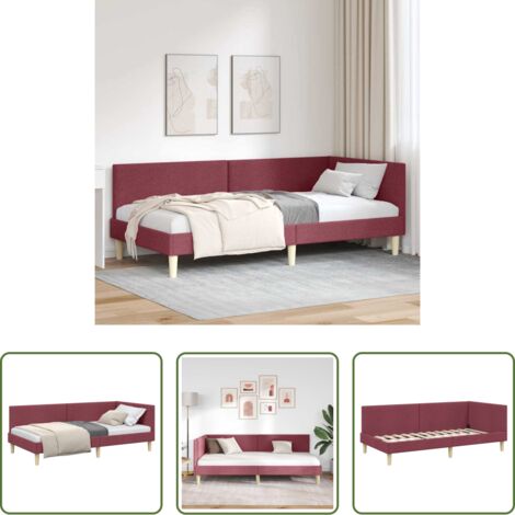 vidaXL Sofá y cama -  Estructura de cama en esquina Rojo vino 90 cm x 200 cm