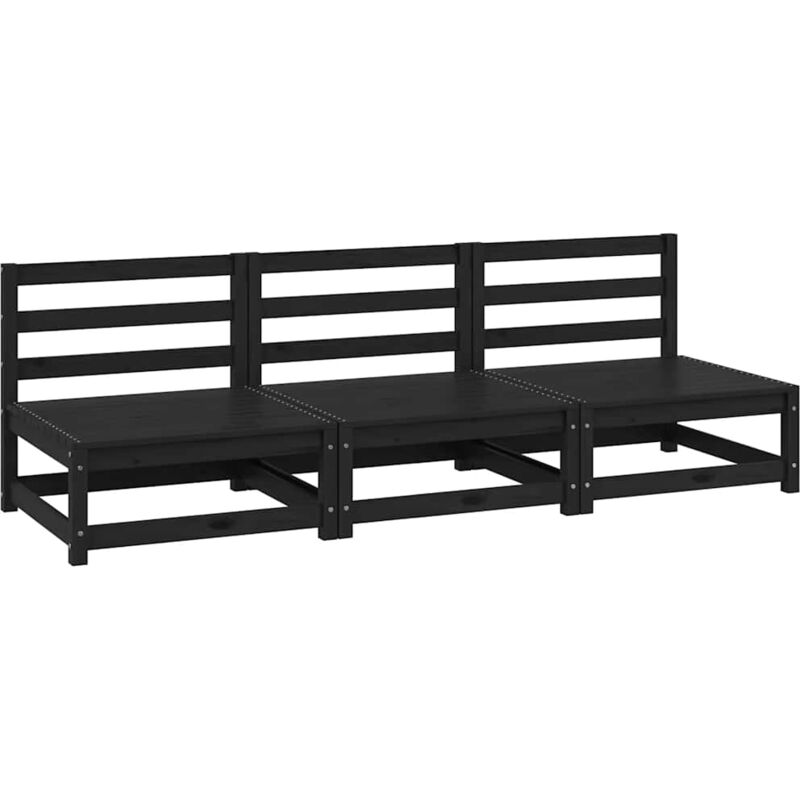 

Sofás central de jardín 3 unidades negro madera maciza de pino - Negro - Vidaxl