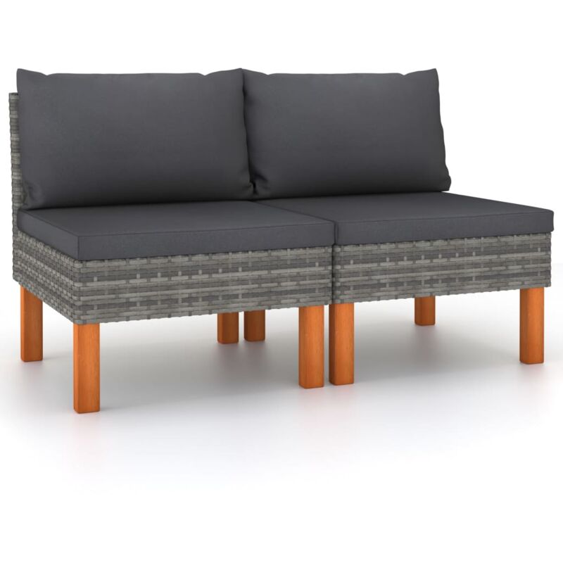 

vidaXL Sofás centrales 2 uds ratán sintético y madera de eucalipto - Gris