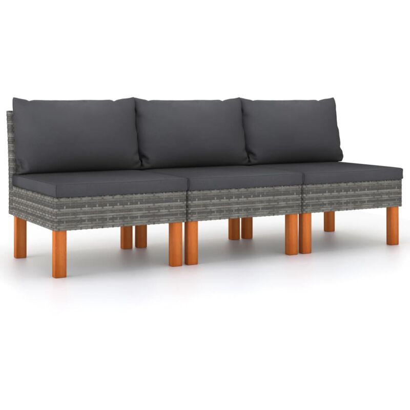 

vidaXL Sofás centrales 3 uds ratán sintético y madera de eucalipto - Gris