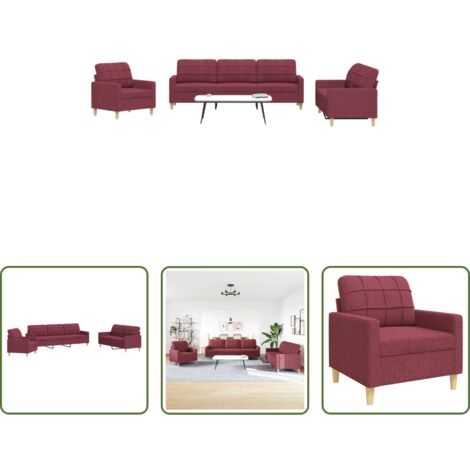 vidaXL Sofás de 2 plazas -  Juego de sofás 3 piezas tela rojo tinto