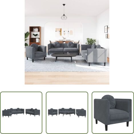 vidaXL Sofás de 2 plazas -  Juego de sofás con cojines 3 piezas terciopelo gris oscuro