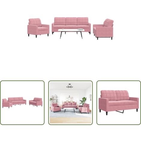 vidaXL Sofás de 2 plazas -  Juego de sofás con cojines 3 piezas terciopelo rosa