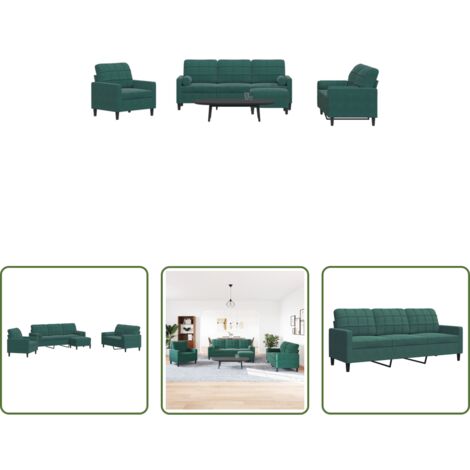vidaXL Sofás de 2 plazas -  Juego de sofás con cojines 4 piezas terciopelo verde oscuro