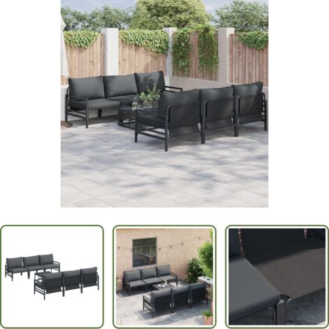vidaXL Sofás de acero -  Conjunto de sofás de jardín con cojín 7 pcs Negro Acero