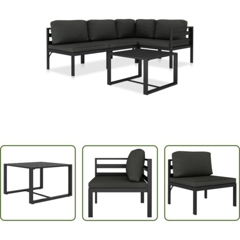 vidaXL Sofás de aluminio -  Set muebles de jardín 5 pzas y cojines aluminio gris antracita