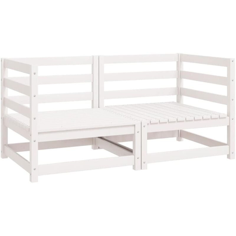 

vidaXL Sofás de esquina de jardín 2 uds blanco madera maciza de pino - Blanco