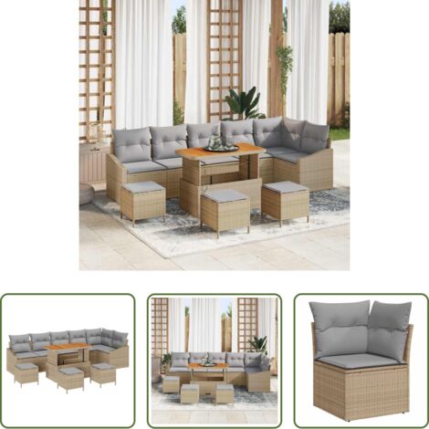 vidaXL Sofás de exterior -  Conjunto de sofás de jardín 10 pcs Beige ratán sintético