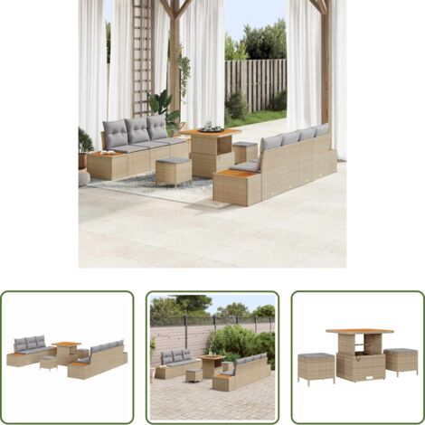 vidaXL Sofás de exterior -  Conjunto de sofás de jardín 10 pcs Beige ratán sintético