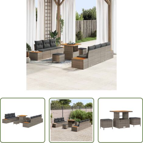 vidaXL Sofás de exterior -  Conjunto de sofás de jardín 10 pcs Gris ratán sintético