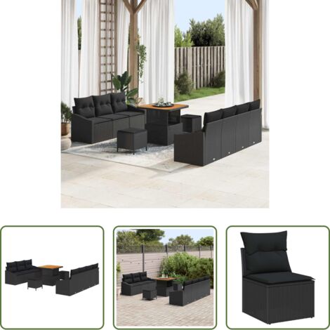 vidaXL Sofás de exterior -  Conjunto de sofás de jardín 10 pcs Negro ratán sintético
