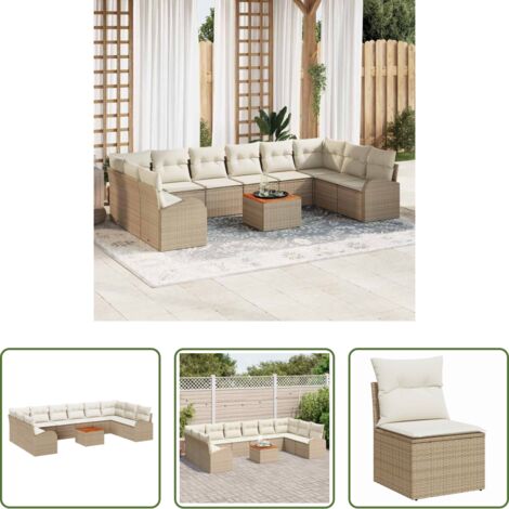 vidaXL Sofás de exterior -  Conjunto de sofás de jardín 11 pcs Beige ratán sintético