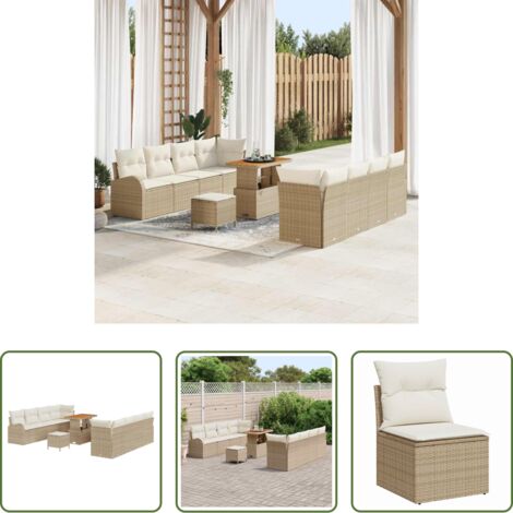 vidaXL Sofás de exterior -  Conjunto de sofás de jardín 11 pcs Beige ratán sintético