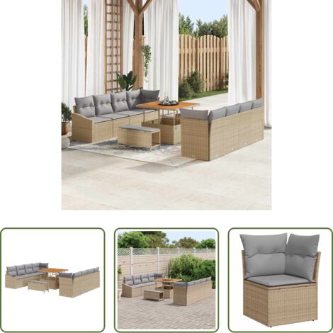 vidaXL Sofás de exterior -  Conjunto de sofás de jardín 11 pcs Beige ratán sintético
