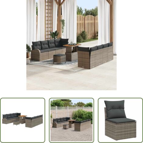 vidaXL Sofás de exterior -  Conjunto de sofás de jardín 11 pcs Gris ratán sintético