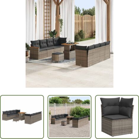 vidaXL Sofás de exterior -  Conjunto de sofás de jardín 11 pcs Gris ratán sintético