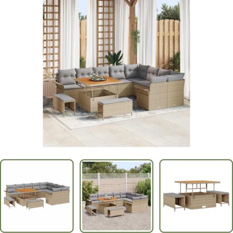 vidaXL Sofás de exterior -  Conjunto de sofás de jardín 12 pcs Beige ratán sintético