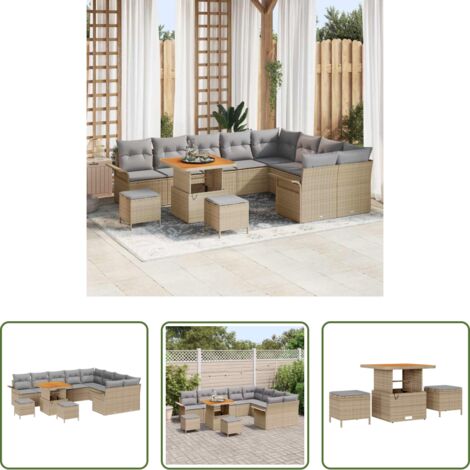 vidaXL Sofás de exterior -  Conjunto de sofás de jardín 12 pcs Beige ratán sintético