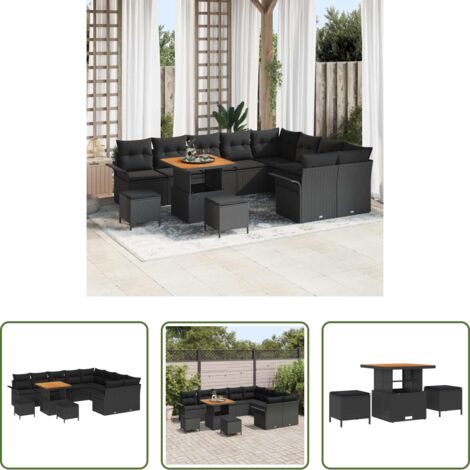 vidaXL Sofás de exterior -  Conjunto de sofás de jardín 12 pcs Negro ratán sintético