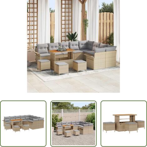 vidaXL Sofás de exterior -  Conjunto de sofás de jardín 13 pcs Beige ratán sintético