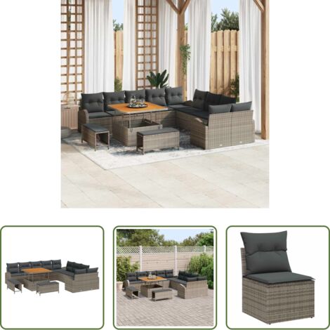 vidaXL Sofás de exterior -  Conjunto de sofás de jardín 13 pcs Gris ratán sintético