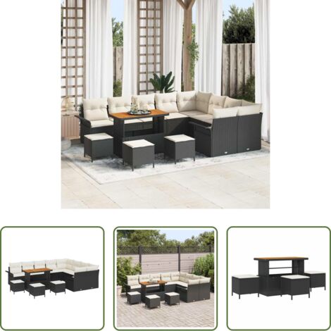 vidaXL Sofás de exterior -  Conjunto de sofás de jardín 13 pcs Negro ratán sintético