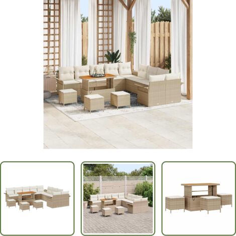 vidaXL Sofás de exterior -  Conjunto de sofás de jardín 14 pcs Beige ratán sintético