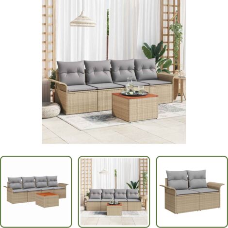 vidaXL Sofás de exterior -  Conjunto de sofás de jardín 5 pcs Beige ratán sintético