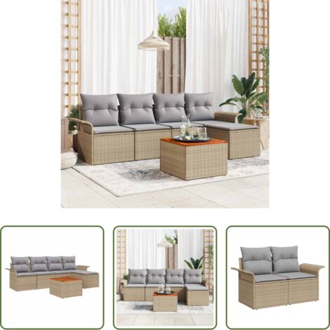 vidaXL Sofás de exterior -  Conjunto de sofás de jardín 6 pcs Beige ratán sintético