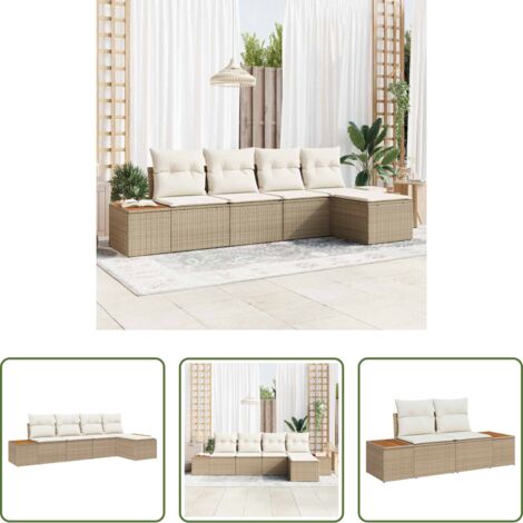 vidaXL Sofás de exterior -  Conjunto de sofás de jardín 6 pcs Beige y Crema Ratán sintético