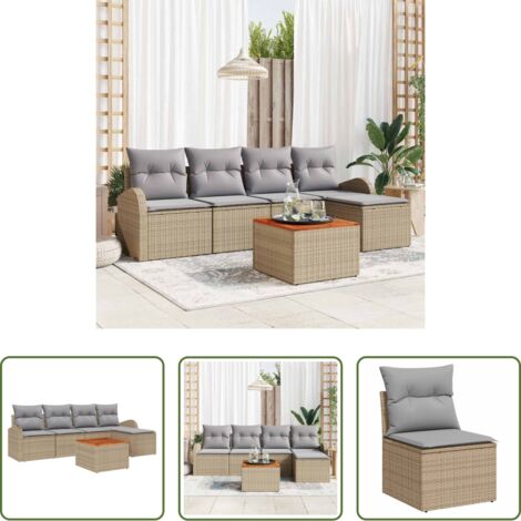 vidaXL Sofás de exterior -  Conjunto de sofás de jardín 6 pcs Beige y Gris Claro
