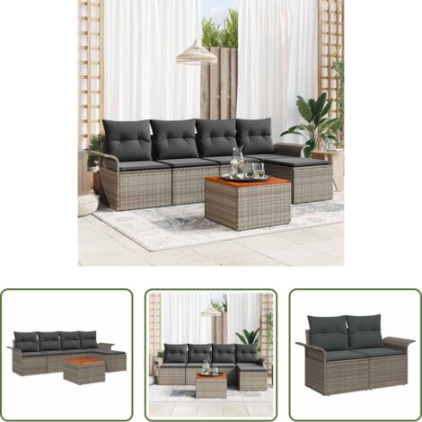 vidaXL Sofás de exterior -  Conjunto de sofás de jardín 6 pcs Gris ratán sintético