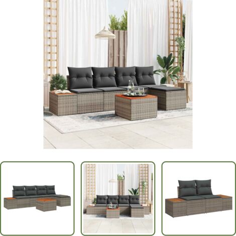 vidaXL Sofás de exterior -  Conjunto de sofás de jardín 6 pcs Gris Ratán sintético