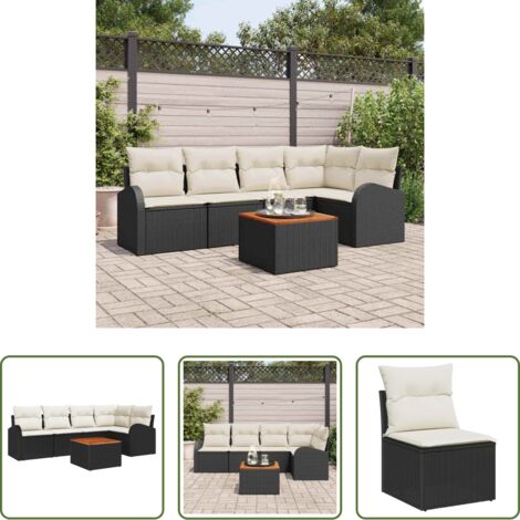 vidaXL Sofás de exterior -  Conjunto de sofás de jardín 6 pcs Negro ratán sintético
