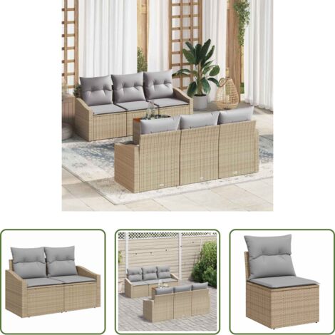 vidaXL Sofás de exterior -  Conjunto de sofás de jardín 7 pcs Beige ratán sintético