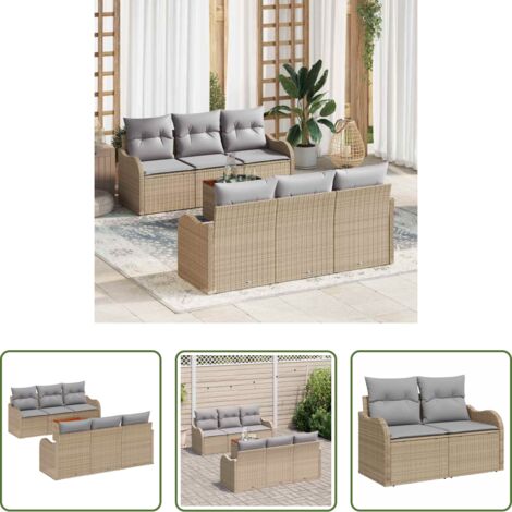 vidaXL Sofás de exterior -  Conjunto de sofás de jardín 7 pcs Beige y Gris Claro