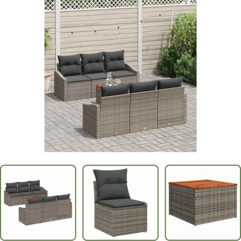 vidaXL Sofás de exterior -  Conjunto de sofás de jardín 7 pcs Gris ratán sintético