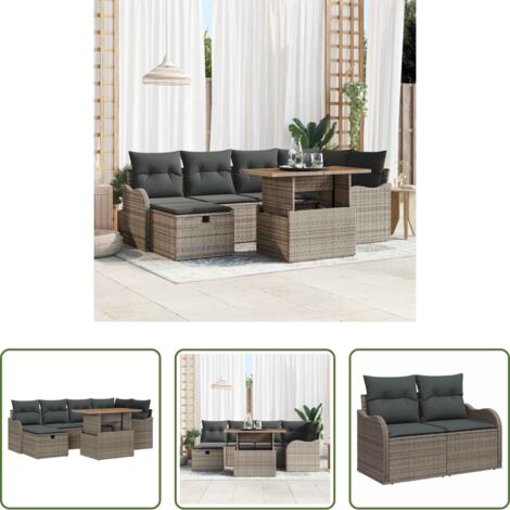 vidaXL Sofás de exterior -  Conjunto de sofás de jardín 7 pcs Gris ratán sintético