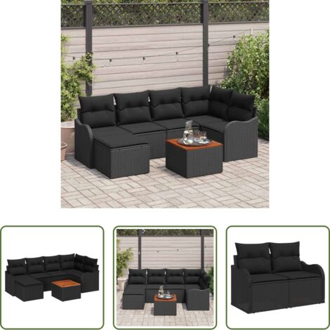 vidaXL Sofás de exterior -  Conjunto de sofás de jardín 7 pcs Negro ratán sintético