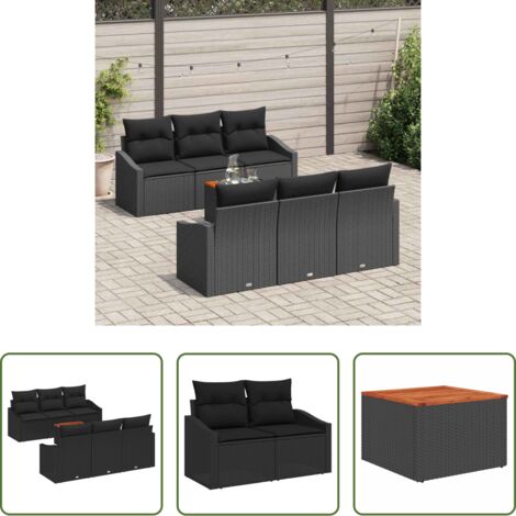 vidaXL Sofás de exterior -  Conjunto de sofás de jardín 7 pcs Negro ratán sintético