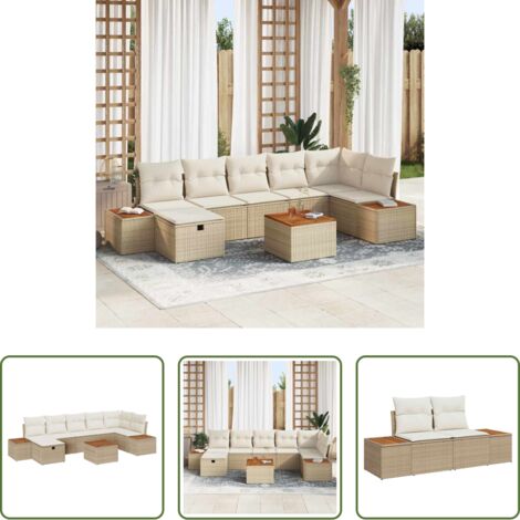 vidaXL Sofás de exterior -  Conjunto de sofás de jardín 8 pcs Beige ratán sintético