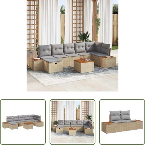 vidaXL Sofás de exterior -  Conjunto de sofás de jardín 8 pcs Beige ratán sintético