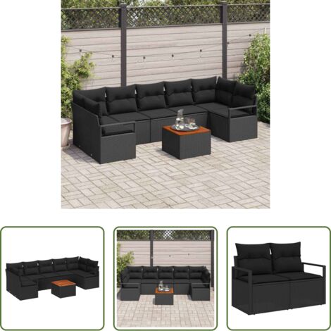 vidaXL Sofás de exterior -  Conjunto de sofás de jardín 8 pcs Negro ratán sintético