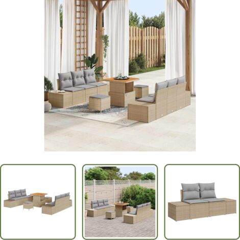 vidaXL Sofás de exterior -  Conjunto de sofás de jardín 9 pcs Beige ratán sintético