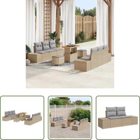 vidaXL Sofás de exterior -  Conjunto de sofás de jardín 9 pcs Beige ratán sintético