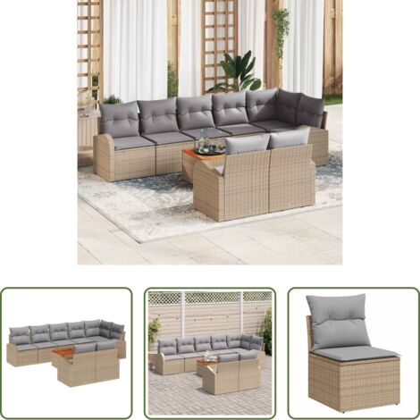 vidaXL Sofás de exterior -  Conjunto de sofás de jardín 9 pcs Beige y Gris Claro