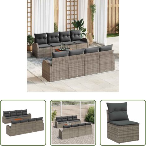 vidaXL Sofás de exterior -  Conjunto de sofás de jardín 9 pcs Gris ratán sintético