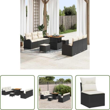 vidaXL Sofás de exterior -  Conjunto de sofás de jardín 9 pcs Negro ratán sintético