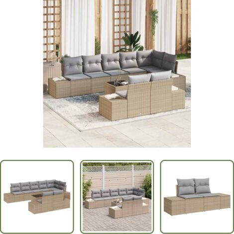 vidaXL Sofás de exterior -  Conjunto de sofás de jardín Beige y Gris Claro Poliratán