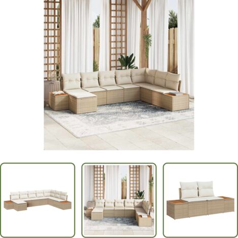 vidaXL Sofás de exterior -  Conjunto de sofás de jardín con cojín 8 pcs Beige Poliratán